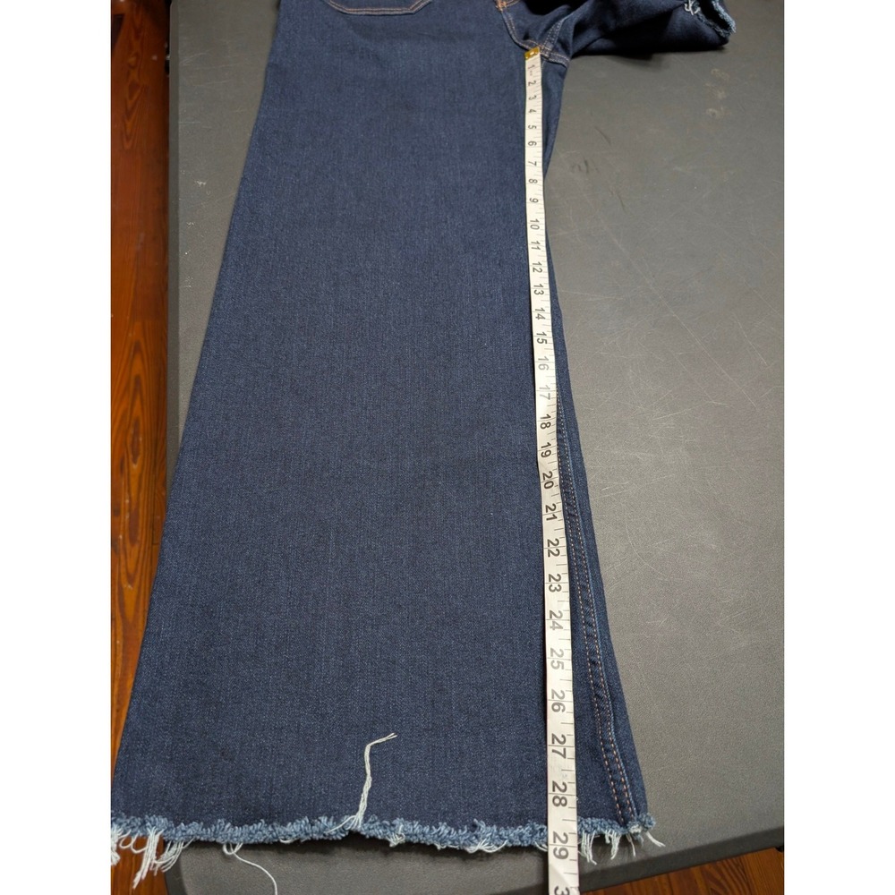 Zara Women Blue High Rise Wide Leg Marine Straight Jeans Raw Hem Size 12 Indigo - Picture 7 of 10